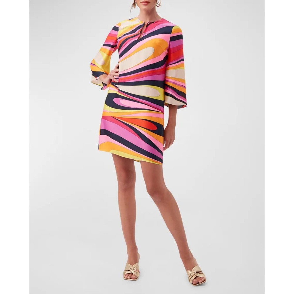 Trina Turk Nallia size8 3/4 sleeves‎ multicolored shift mini dress resort